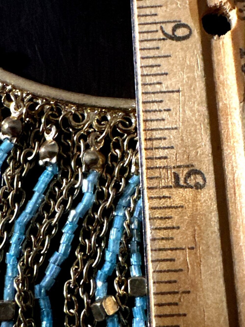 Coastal Boho Statement Fringe Bib Necklace Blue Tassel Beads Carol Dauplaise - Picture 8 of 11